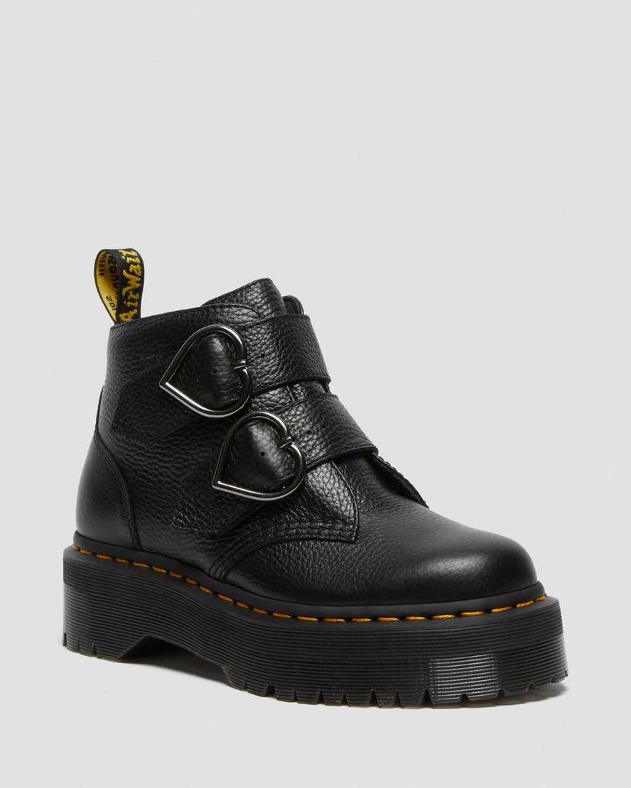 Dr. Martens Devon Heart Lær Platform Støvler Dame Svart [4158AWNVP]